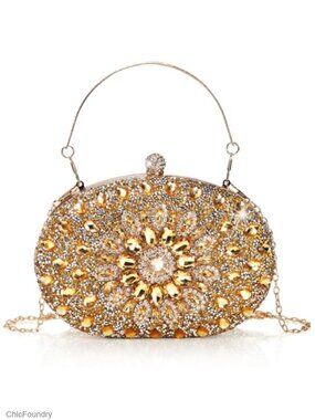 Rhinestone Evening Clutch Purse Sparkly Handbag Detachable Chain
